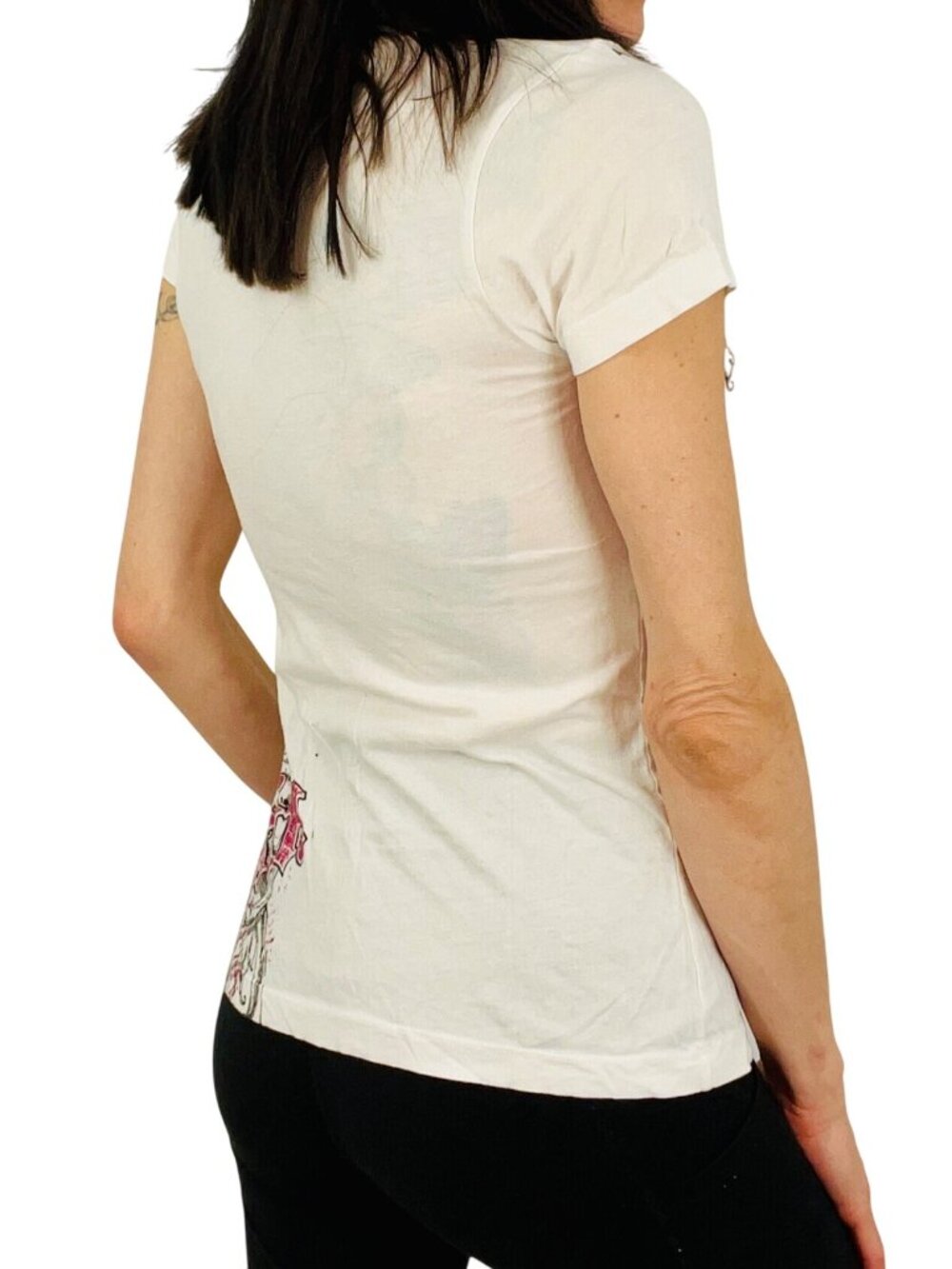 RARE Vintage 90s SKIN Fitted Metallic Tattoo Graphic Logo Tee | Y2K - Picture 9 of 16